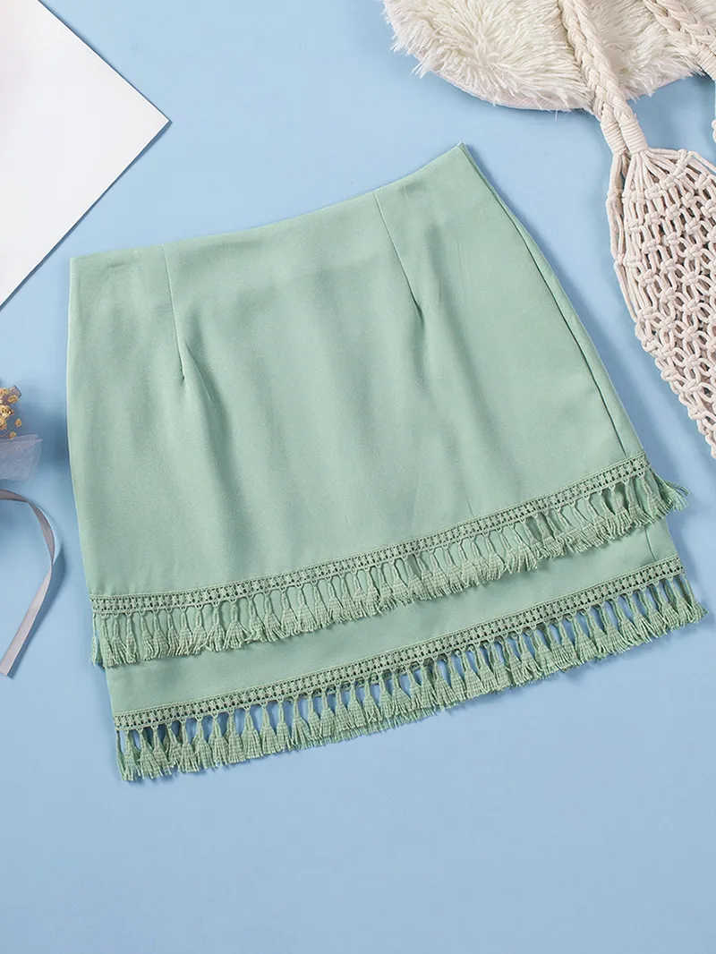 TIERED TASSEL ZIP-UP HIGH WAIST MINI SKIRT