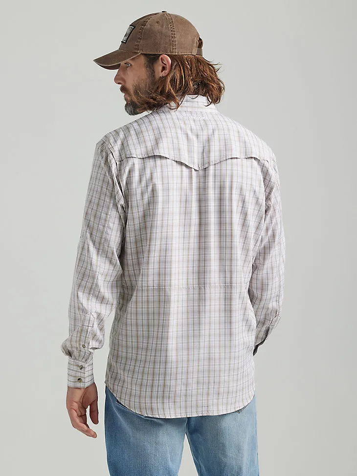 MEN'S WRANGLER PERFORMANCE SNAP LONG SLEEVE PLAID SHIRT IN TAN PLAID