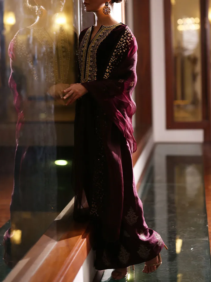 Elegant embroidered velvet kaftan