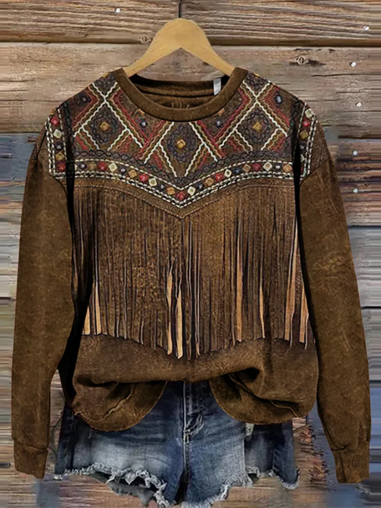 Women's Vintage Tribal Tassels Casual Sweatshirt