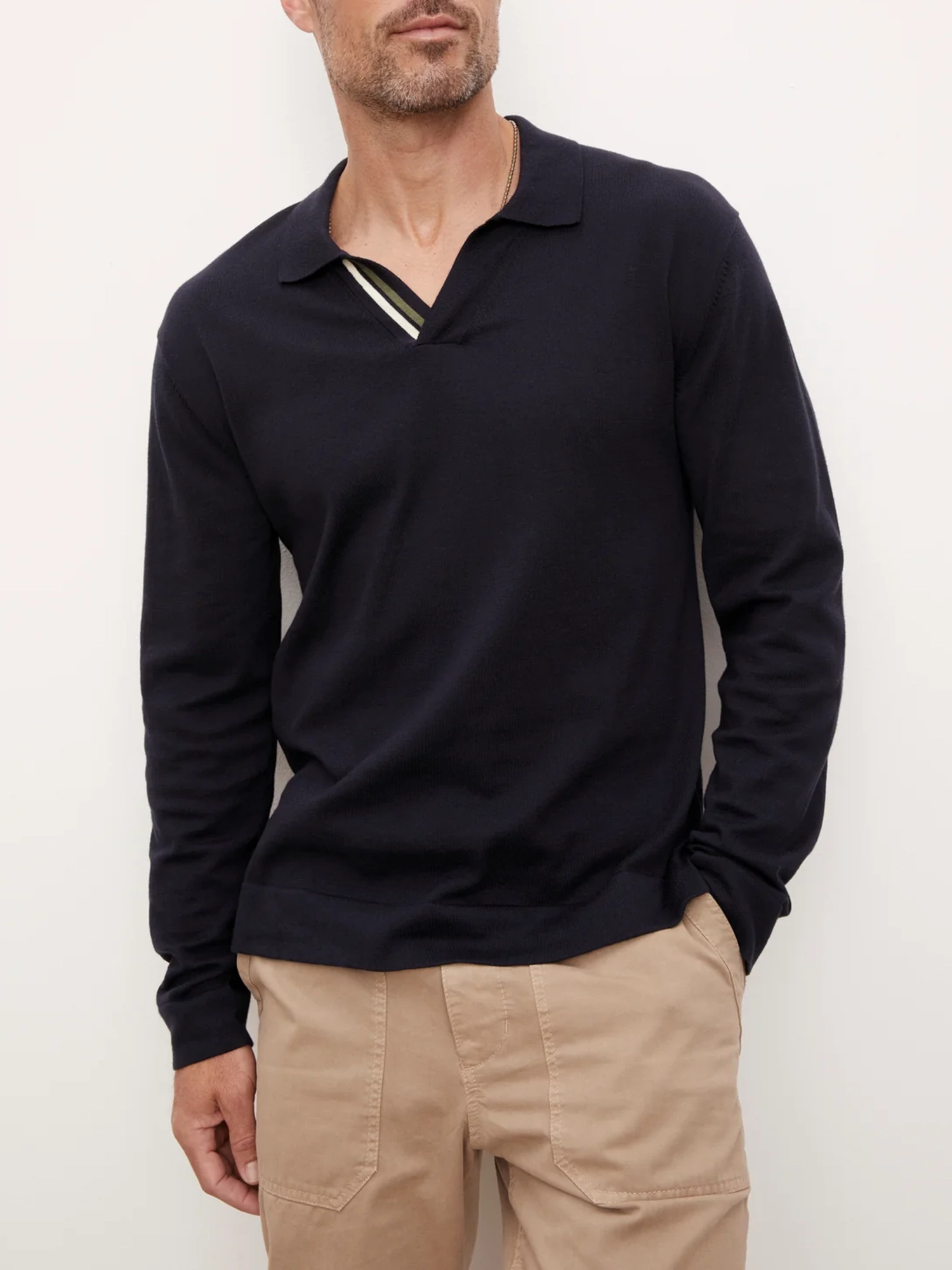 Lapel Neck Long Sleeve Polo Shirt