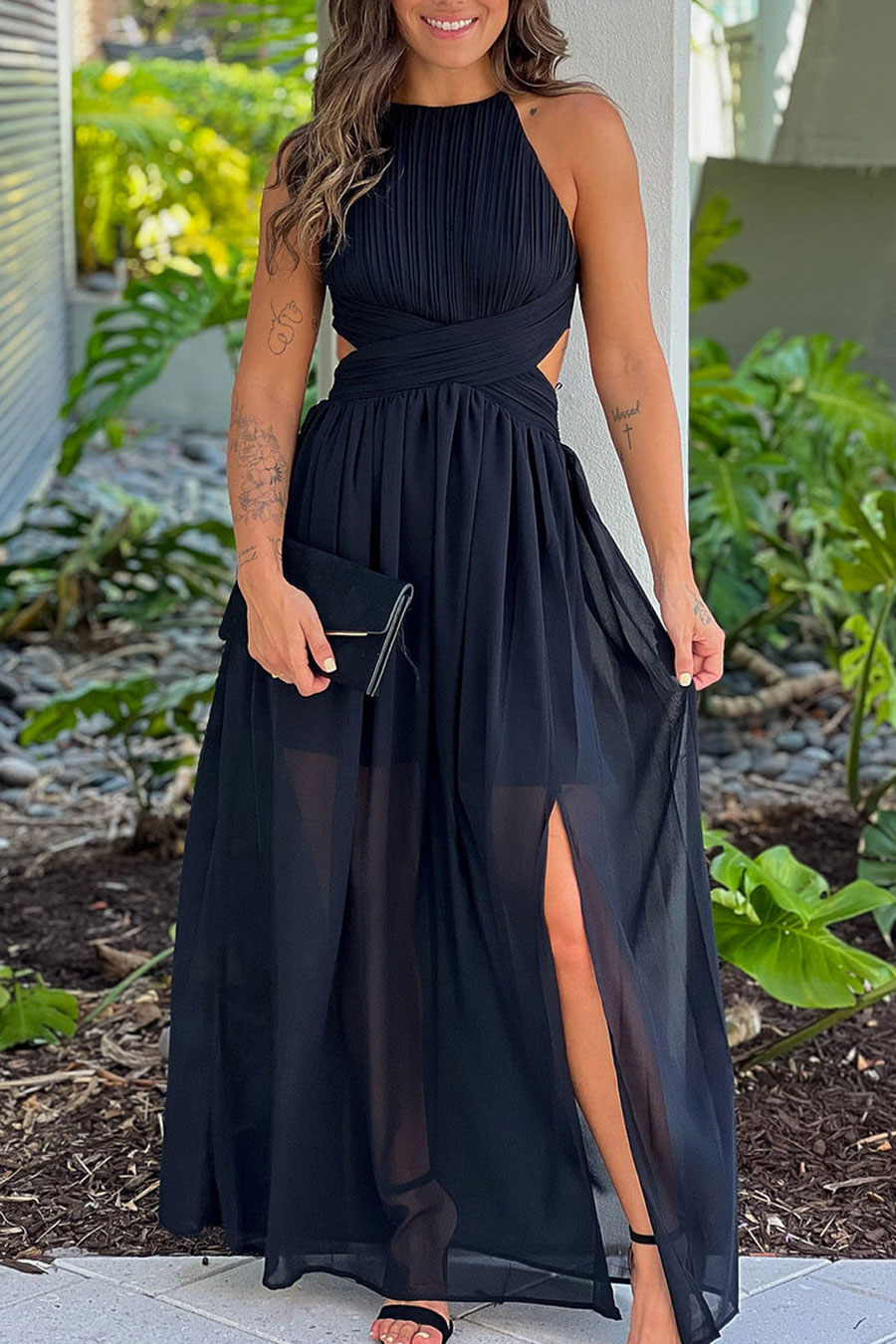 Black Pleated Maxi Dress