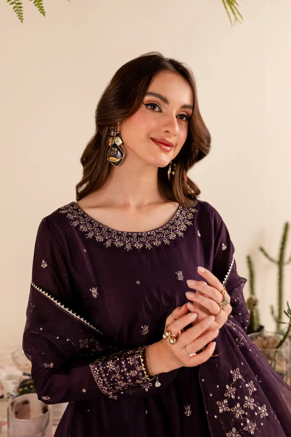 Purple Gold 3Pc - Embroidered Lawn Dress