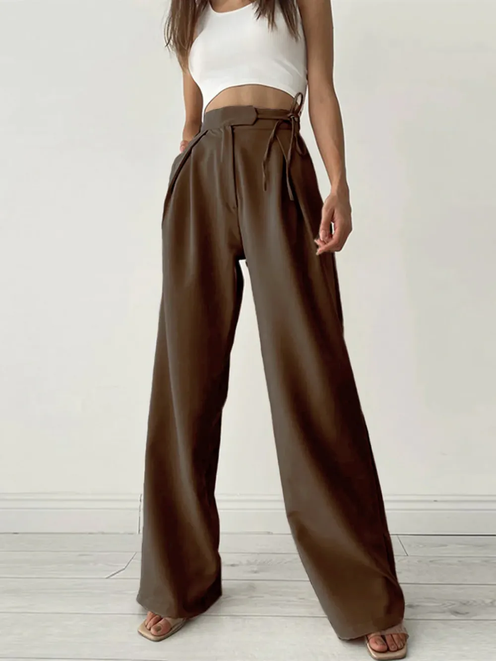 Palazzo Tied Wide Leg Dress Pants