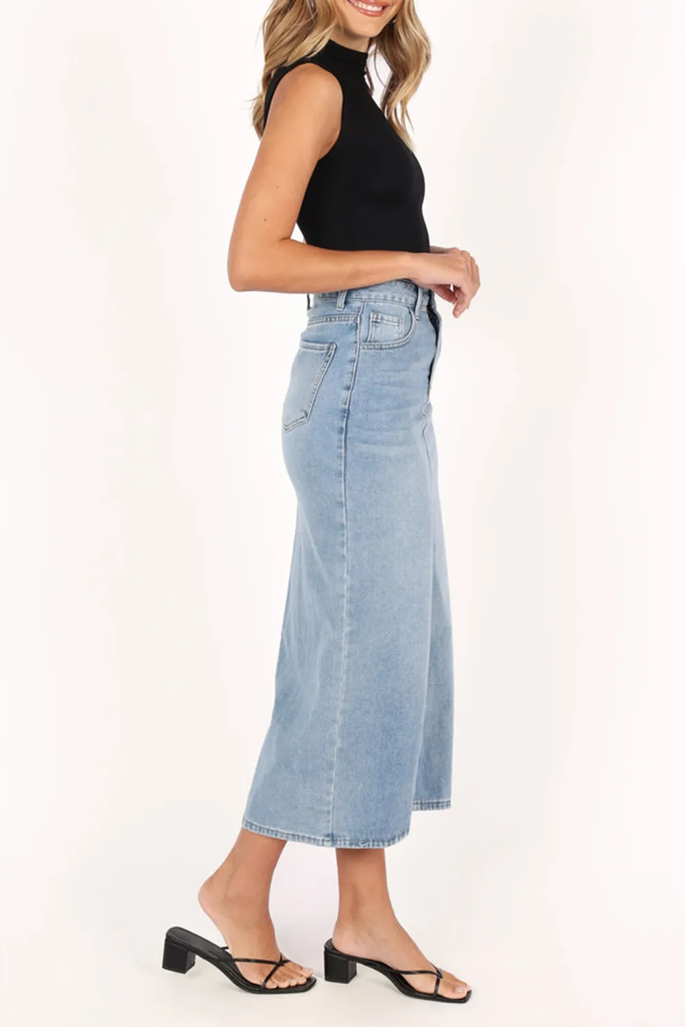 DANA DENIM MIDI SKIRT - BLUE WASH