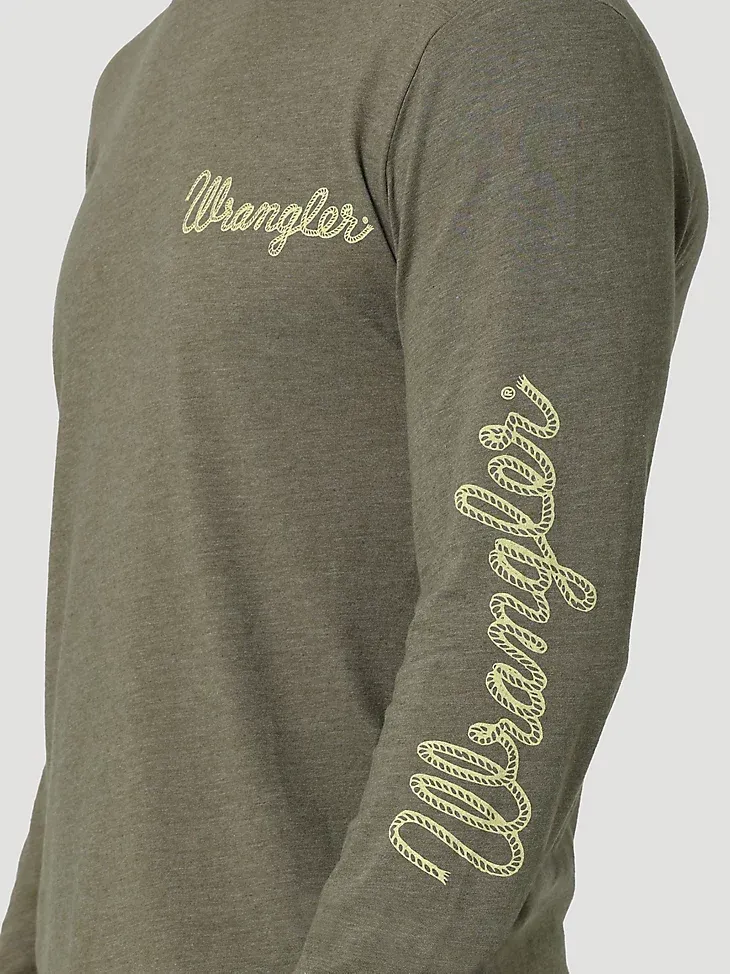 MEN'S LONG SLEEVE ROPE ARM LOGO GRAPHIC T-SHIRT IN BURNT OLIVE HEATHER