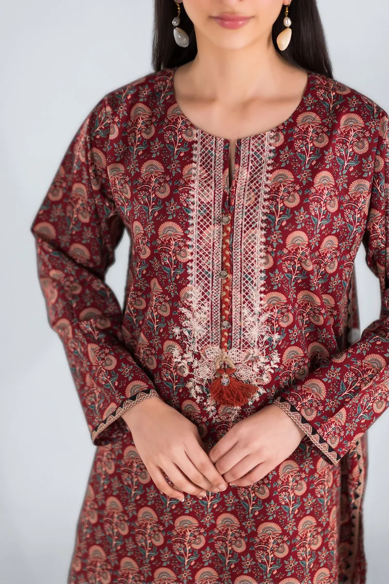 2 Piece Kurta | Embroidered & Pants | Claret