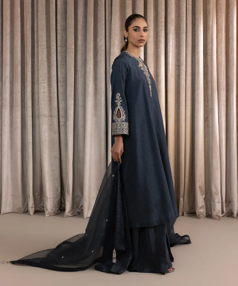 3 Piece - Embellished Raw Silk Suit