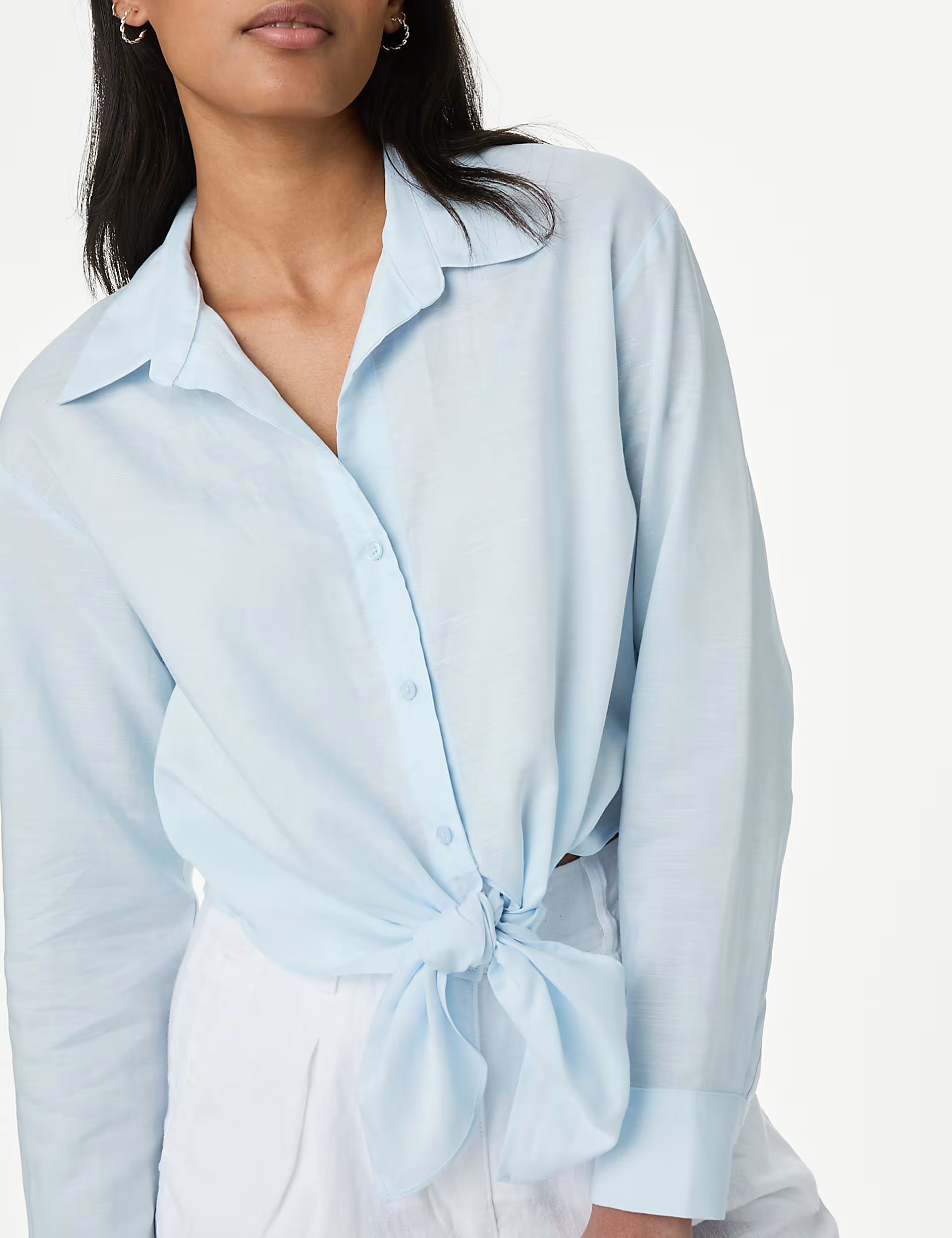 Lyocell Rich Tie Front Shirt with Linen