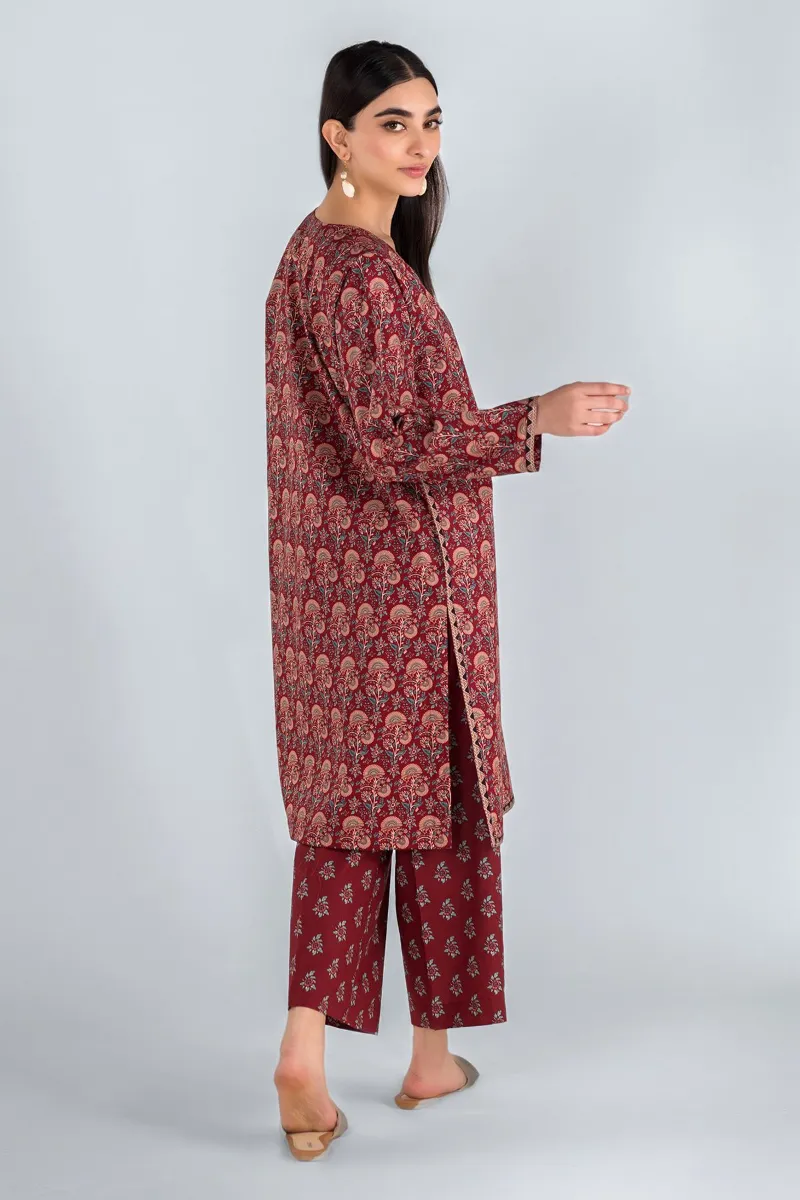 2 Piece Kurta | Embroidered & Pants | Claret