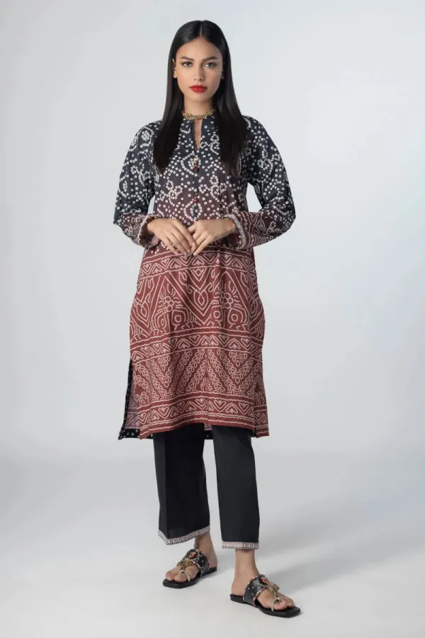 2 Piece Kurta | Embroidered & Pants Brown