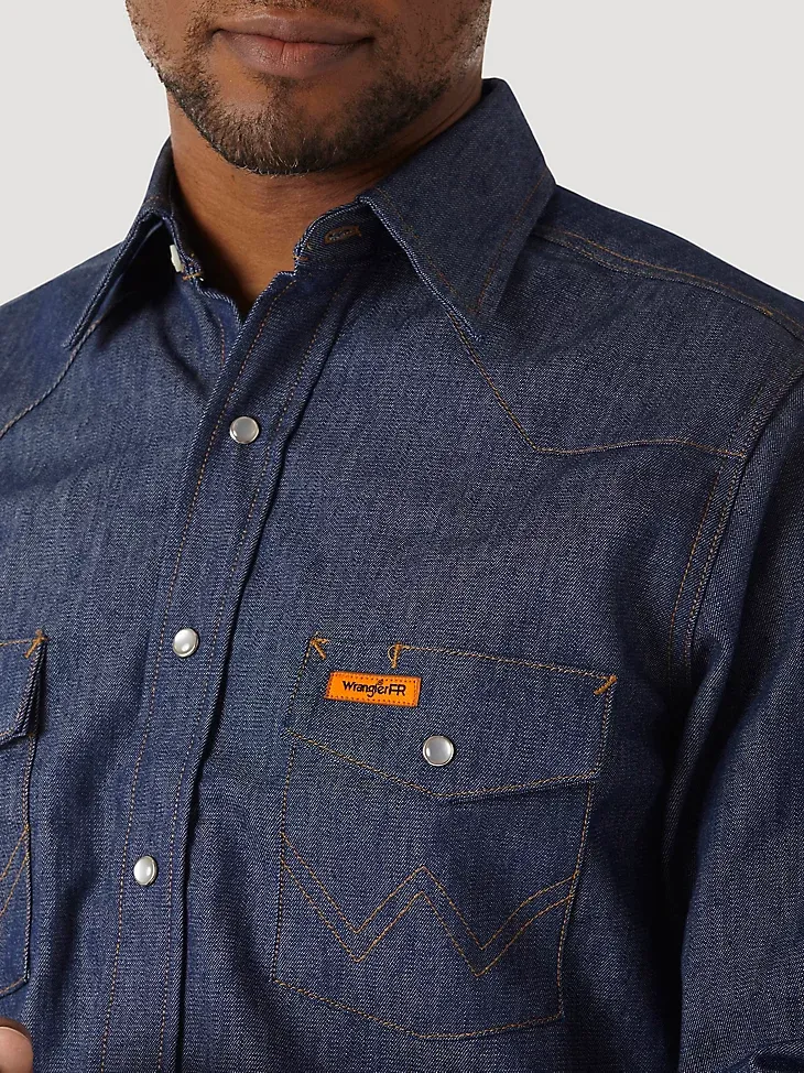 WRANGLER® FR FLAME RESISTANT LONG SLEEVE DENIM WORK SHIRT IN DENIM