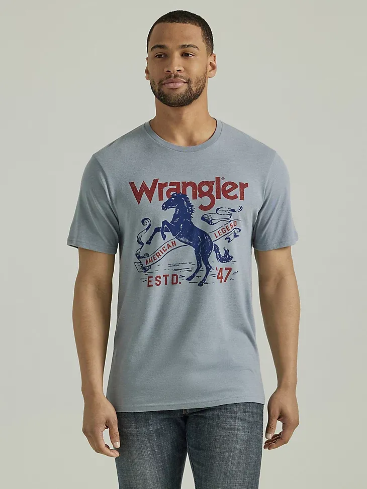 MEN'S BUCKING HORSE GRAPHIC T-SHIRT IN TRADEWINDS HEATHER