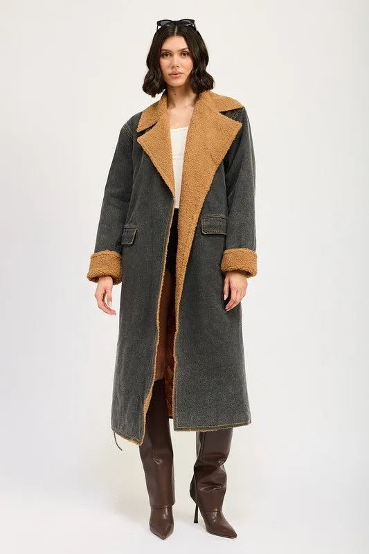 Denim Shearling Maxi Coat