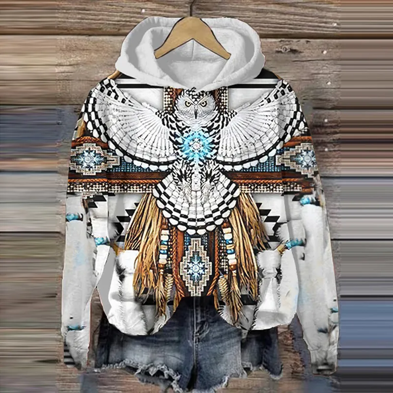 Women's Vintage Eagle Tassels Gradient Casual Hoodie