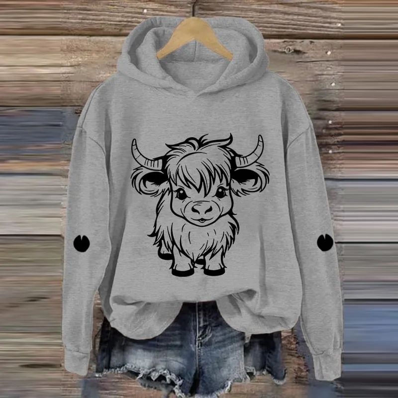 Women's Cute Highland Cow Casual Hoodie