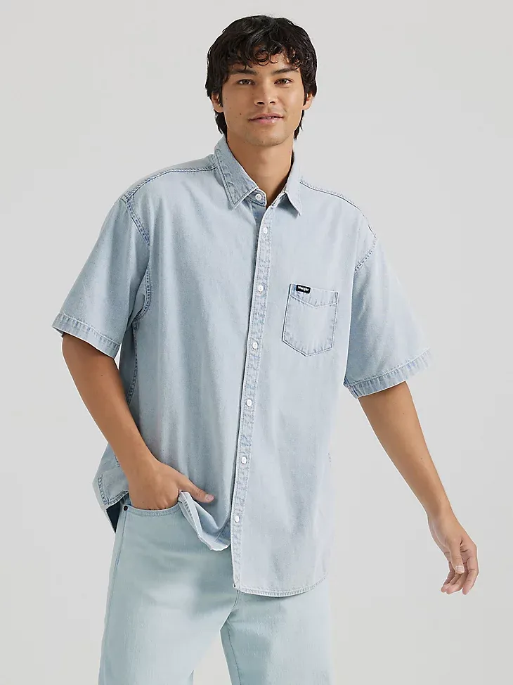 MEN'S DENIM SHORT SLEEVE SHIRT IN BLUE GRAMMER