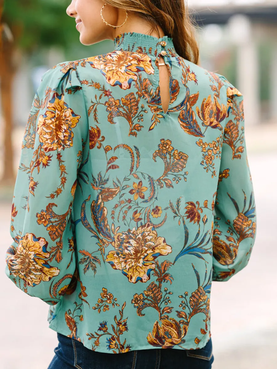 Green Floral Blouse