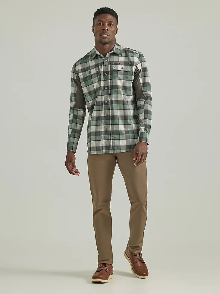 ATG BY WRANGLER™ PLAID MIXED MATERIAL SHIRT IN TRAVERTINE