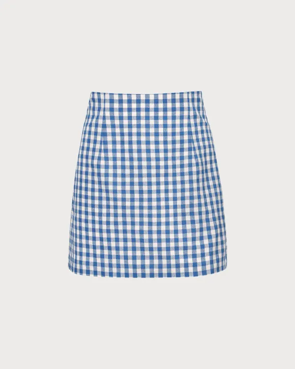 Blue and white plaid retro skirt