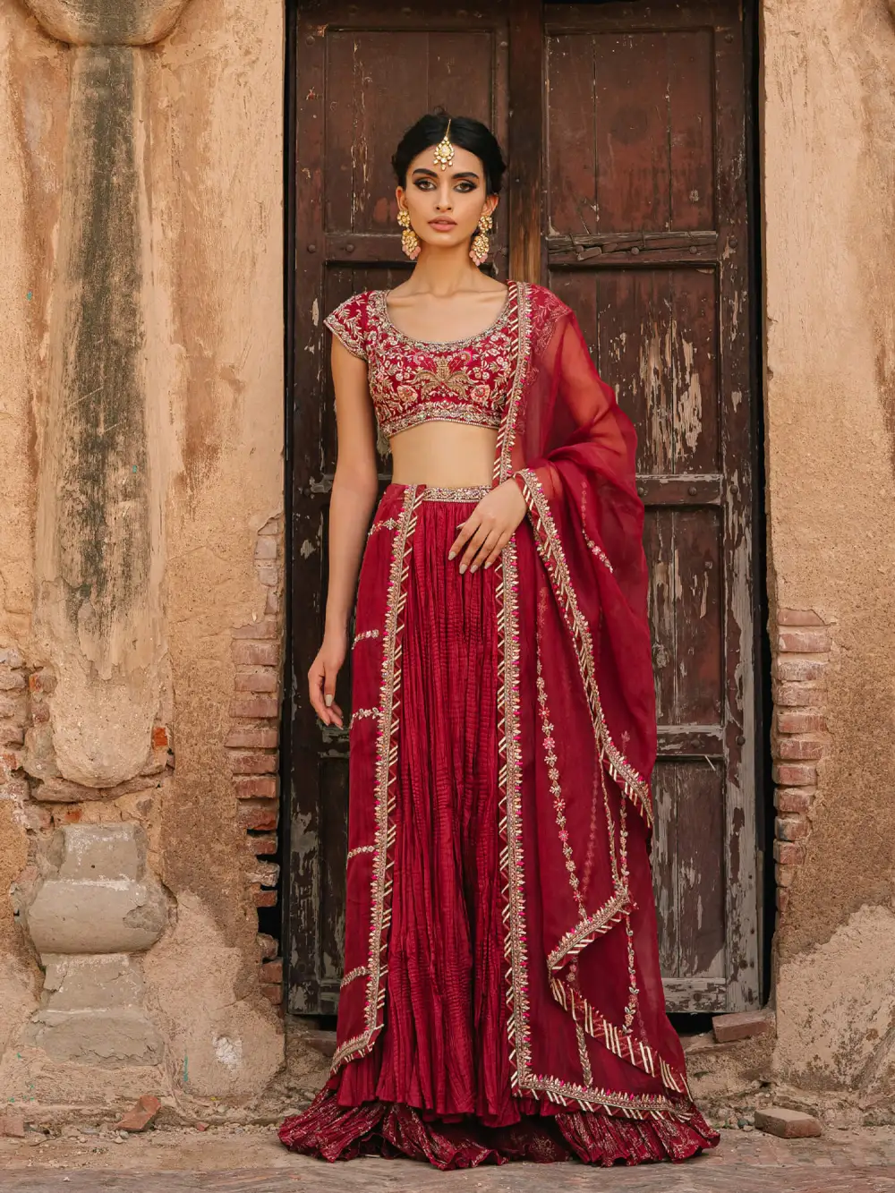 CHOLI W/ CRUSHED LEHENGA & DUPATTA