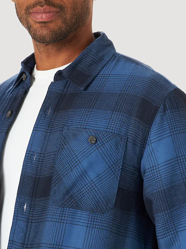 MEN'S WRANGLER® AUTHENTICS SHERPA LINED FLANNEL SHIRT IN TWILL HEATHER