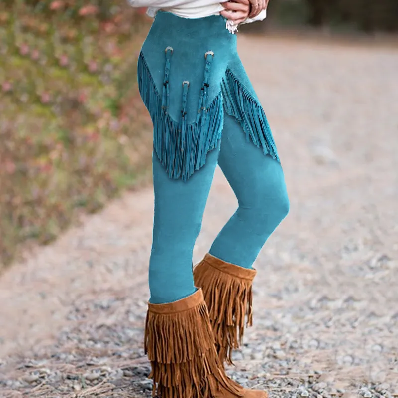 Western Tassels Tribal Print Skinny Casual Leggings