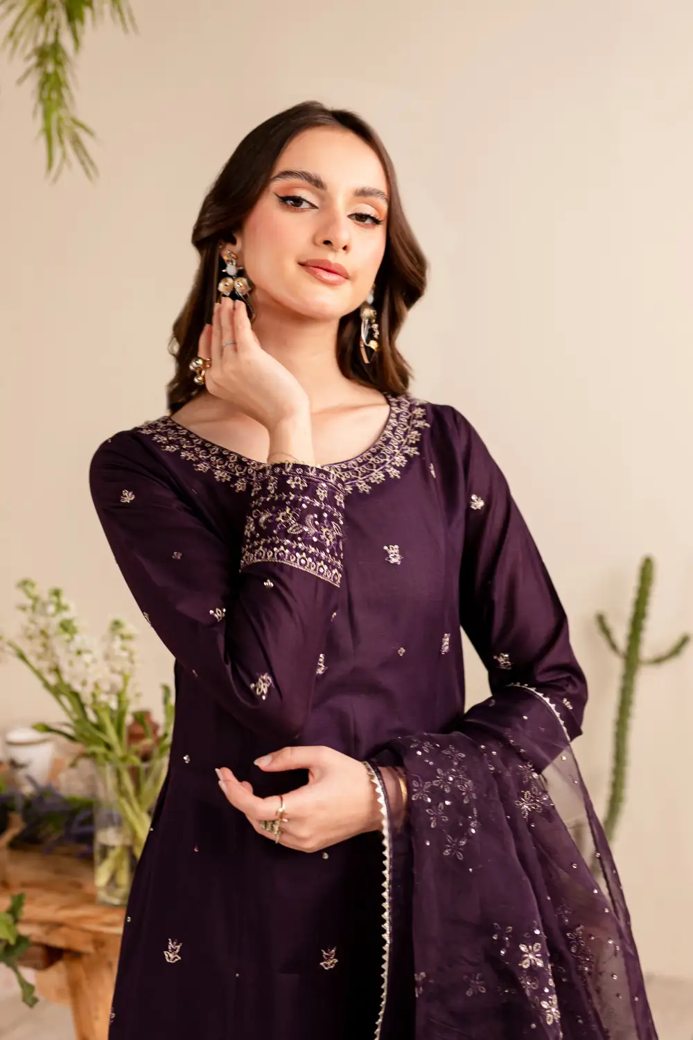 Purple Gold 3Pc - Embroidered Lawn Dress