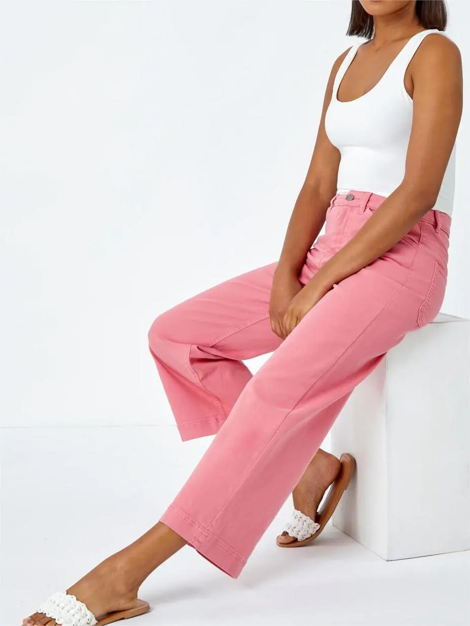 Pink Flared Wide Leg Pants