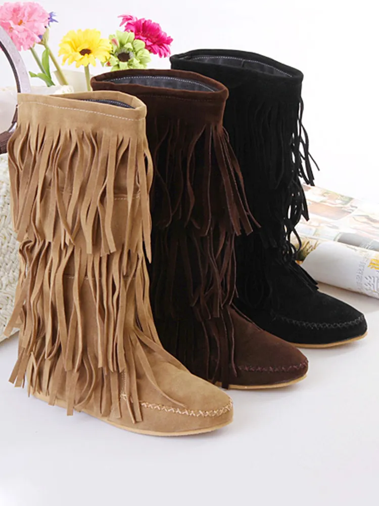 Western Retro Tassel Mid Boots