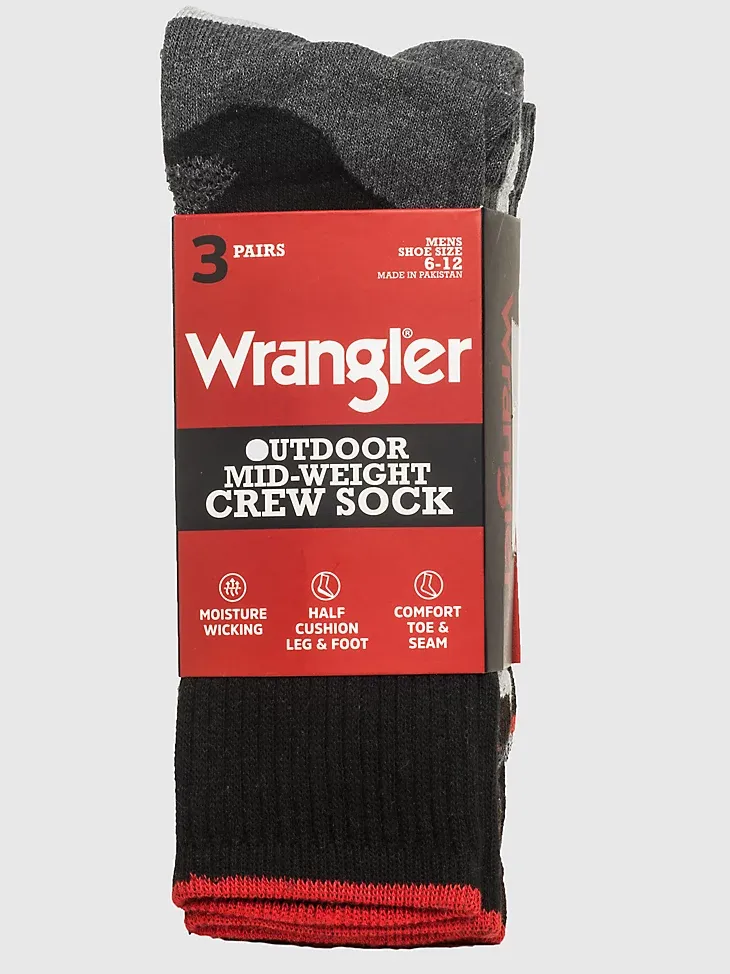 MEN'S WRANGLER MID-WEIGHT CREW WORK SOCKS (3-PACK) IN ARMY GREEN