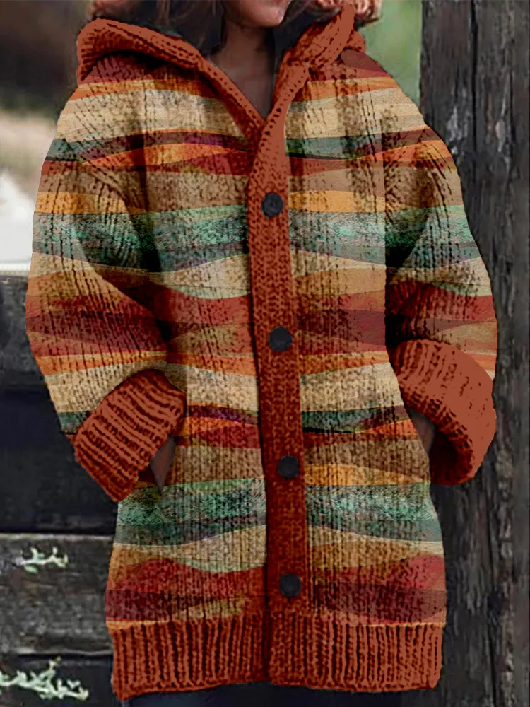 Western Sandstone Desert Graphic Cozy Hooded Cardigan