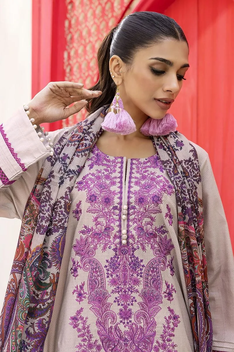 3 Piece Kurta Embroidered | Dupatta& Bottom & Tops | Color Purple