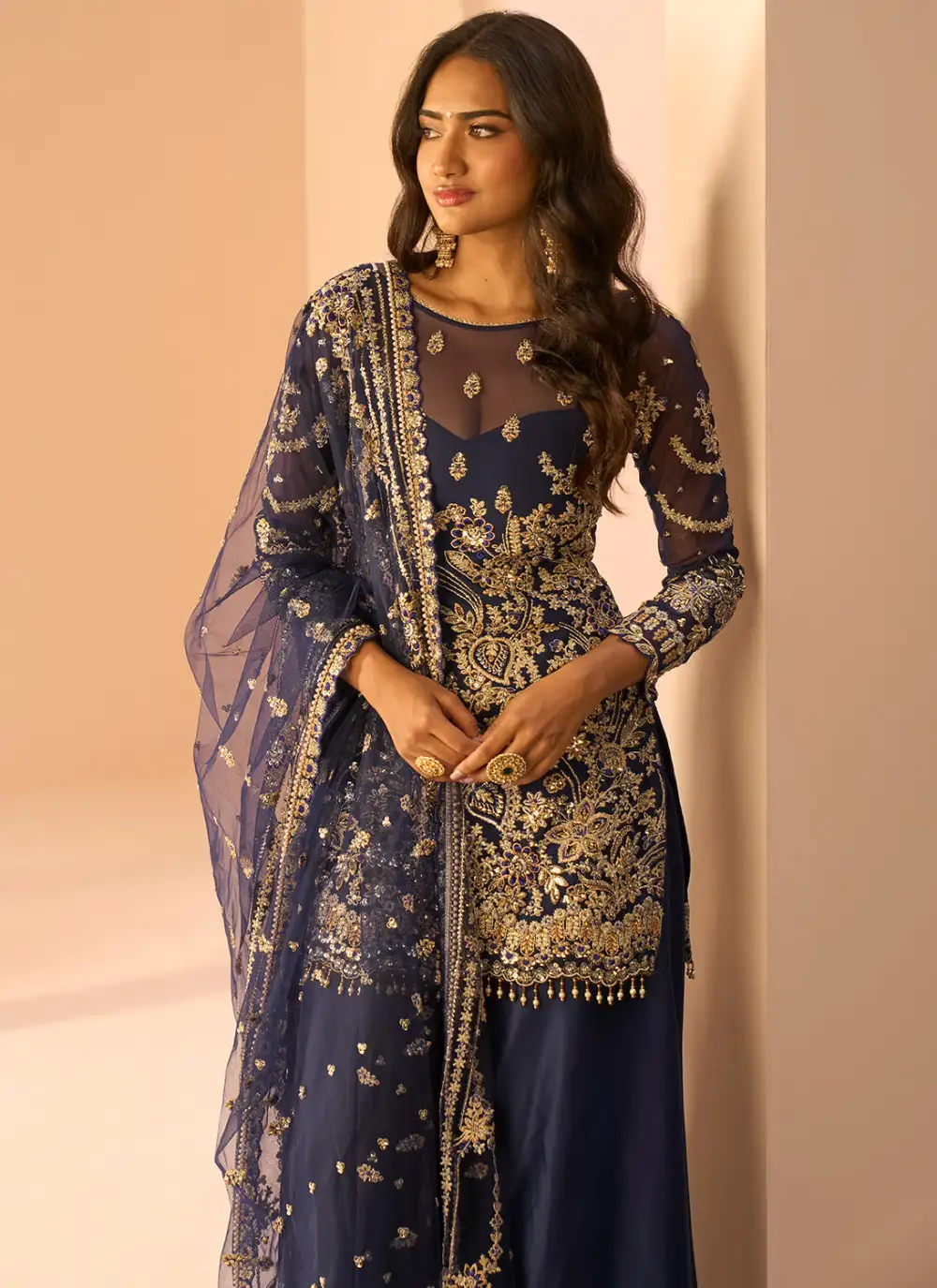 Blue Embroidered Sharara Suit