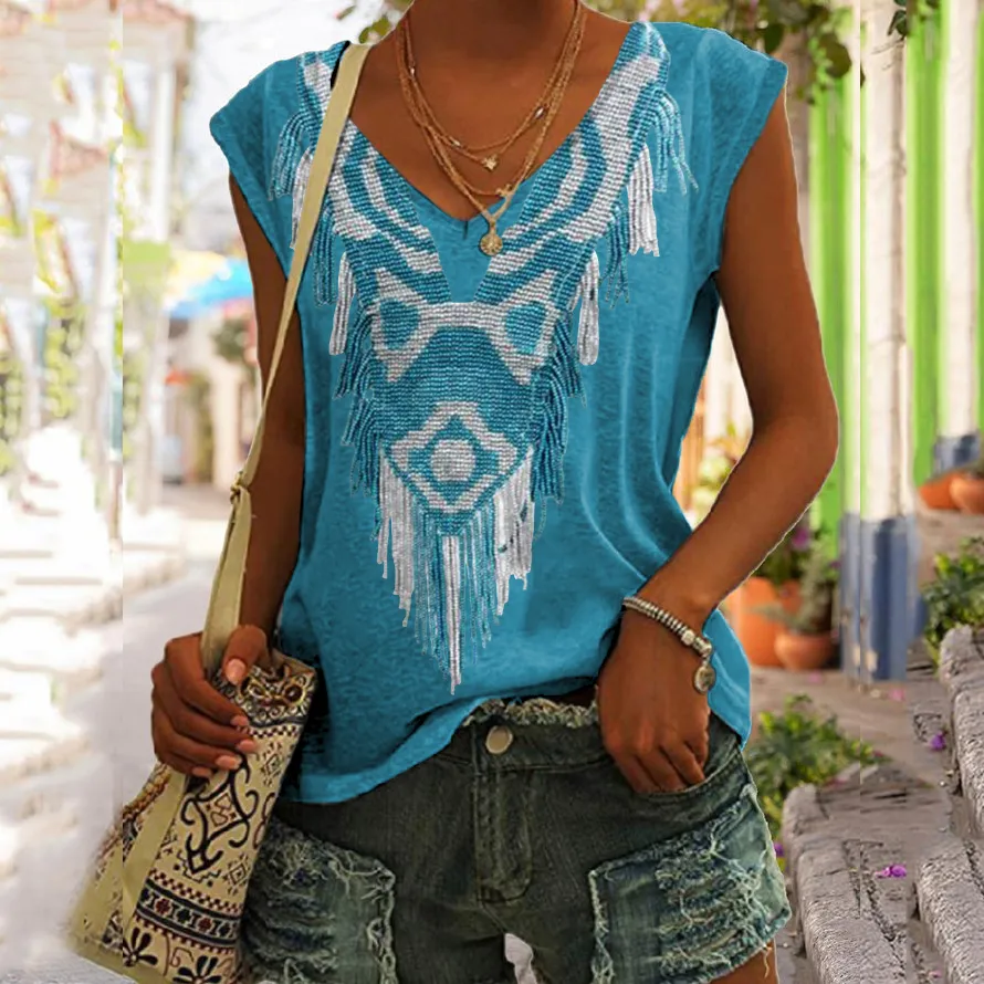 Vintage Geometric Tassel Pattern Women's Tank Top