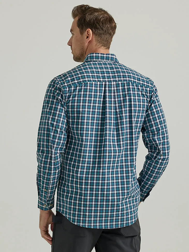 WRANGLER RUGGED WEAR® LONG SLEEVE WRINKLE RESIST PLAID BUTTON-DOWN SHIRT IN TEAL NAVY