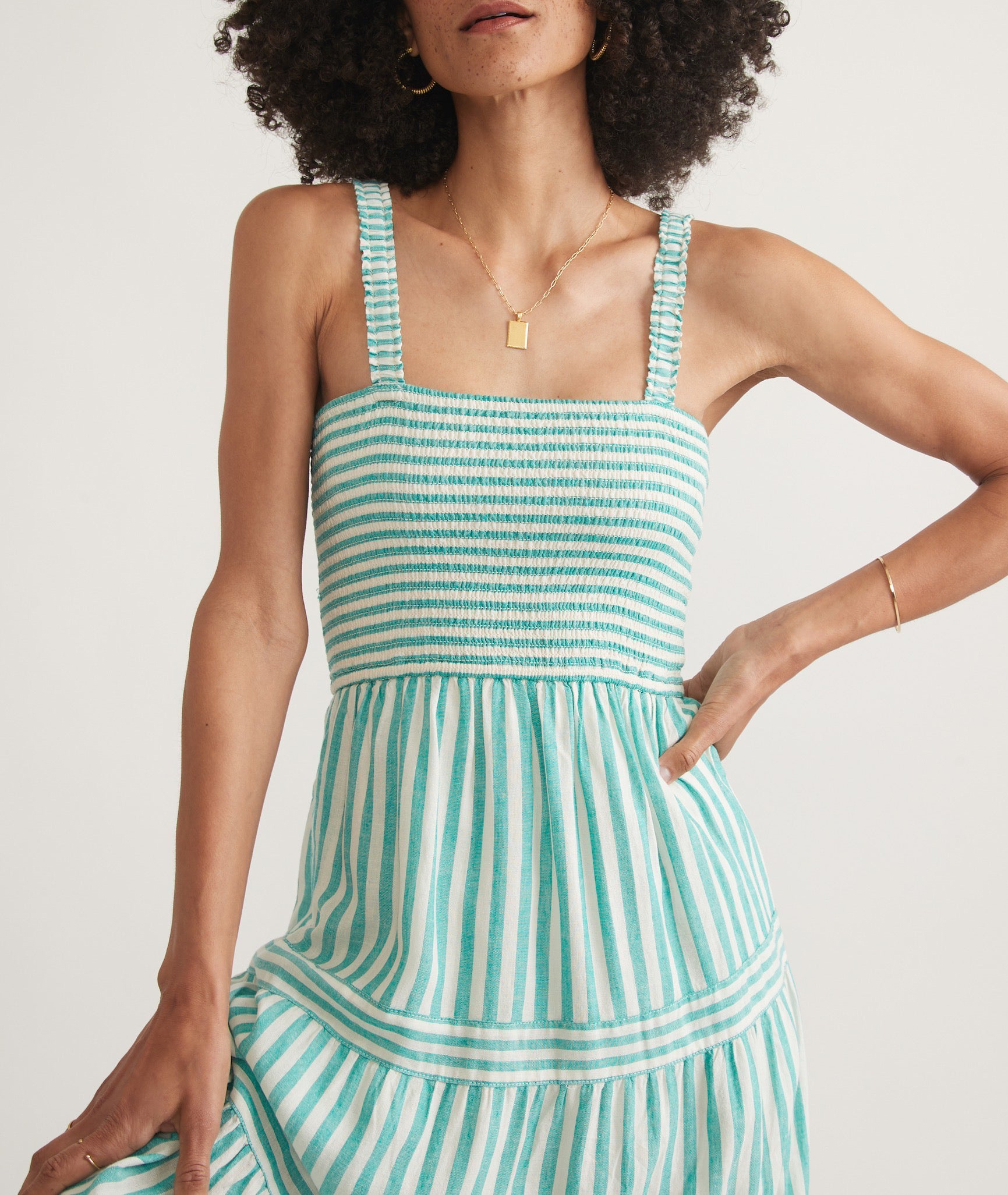 Deep Aqua Stripe Selene Maxi Dress