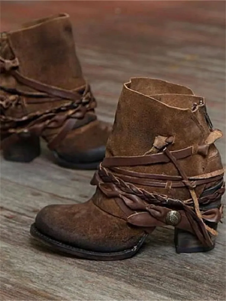 Vintage Braided Laced Ankle Boots