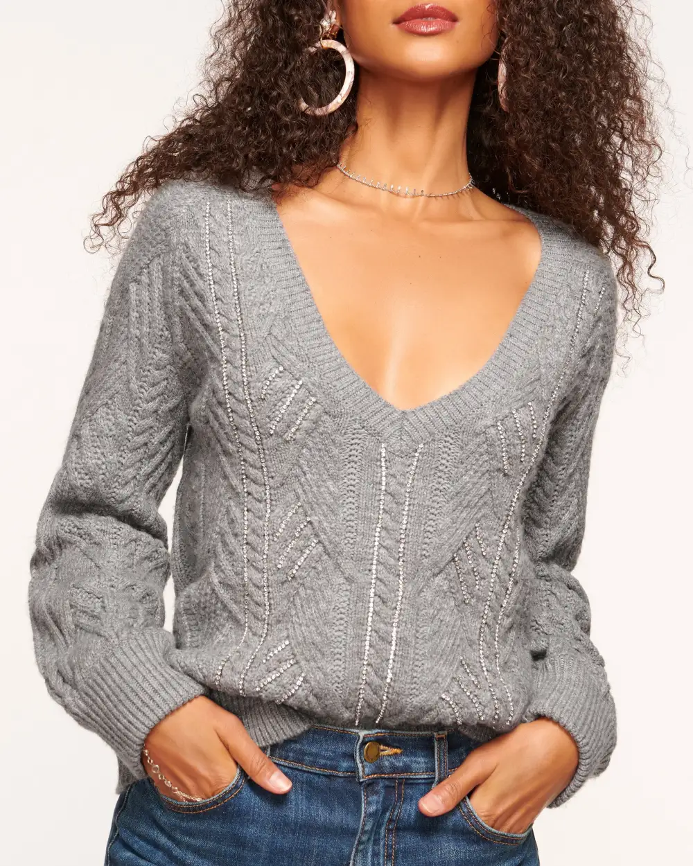 Trinity Embellished V-Neck Sweater