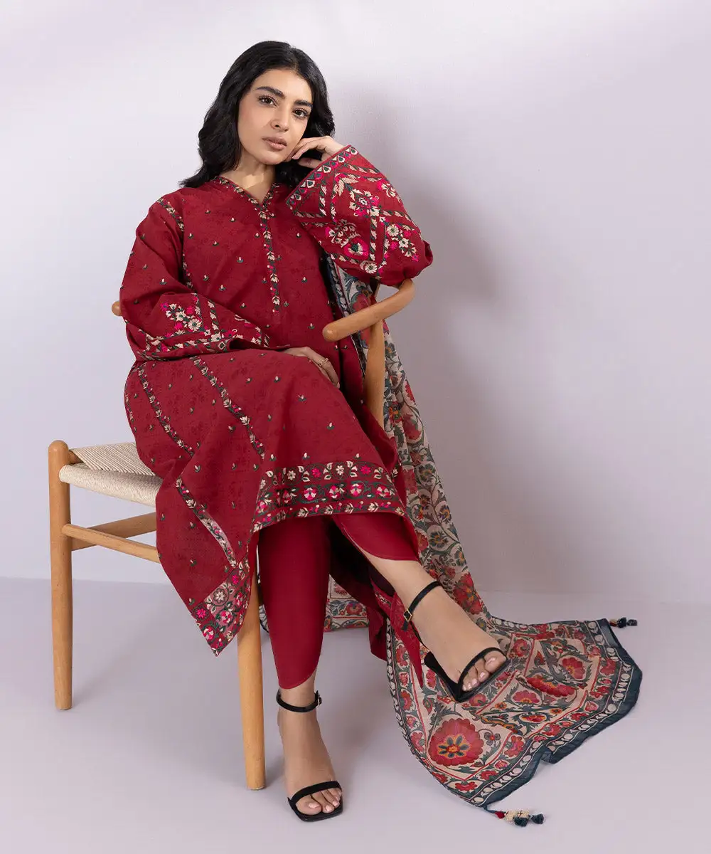 3 Piece - Embroidered Jacquard Suit