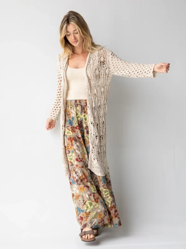 Patti Palazzo Pant - Tan Cream Floral