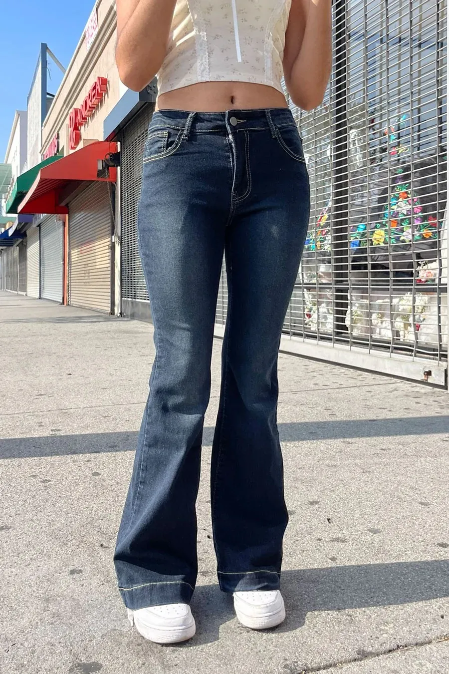 Y2K Vintage Dark Wash Flare Jean With Good Stretch