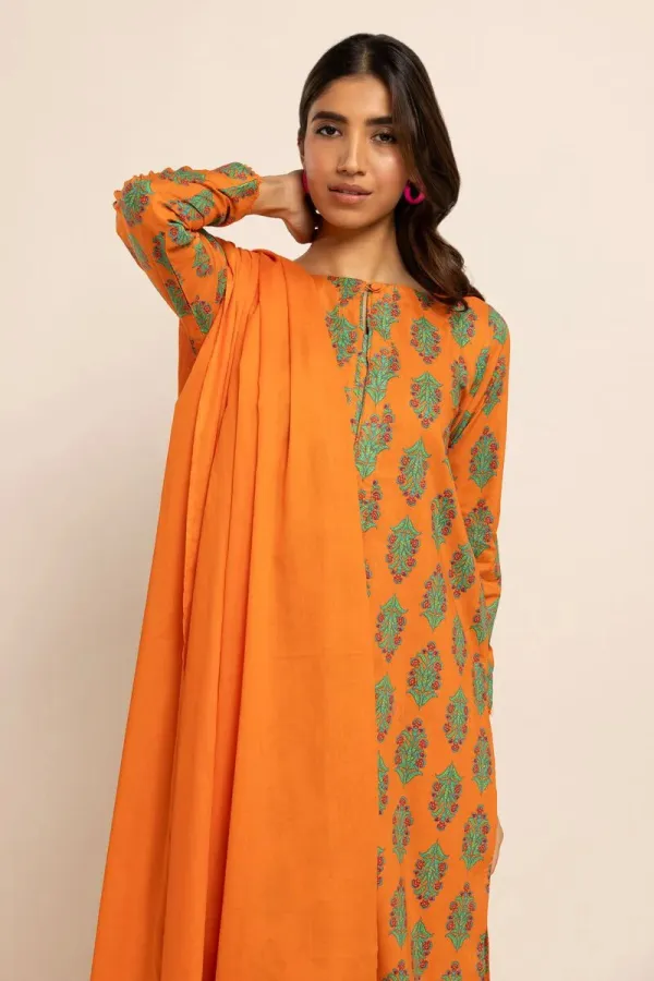 3 Piece Kurta Embroidered | Dupatta& Bottom & Tops | Color Orange