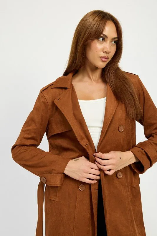 Camel Suede Trench Coat