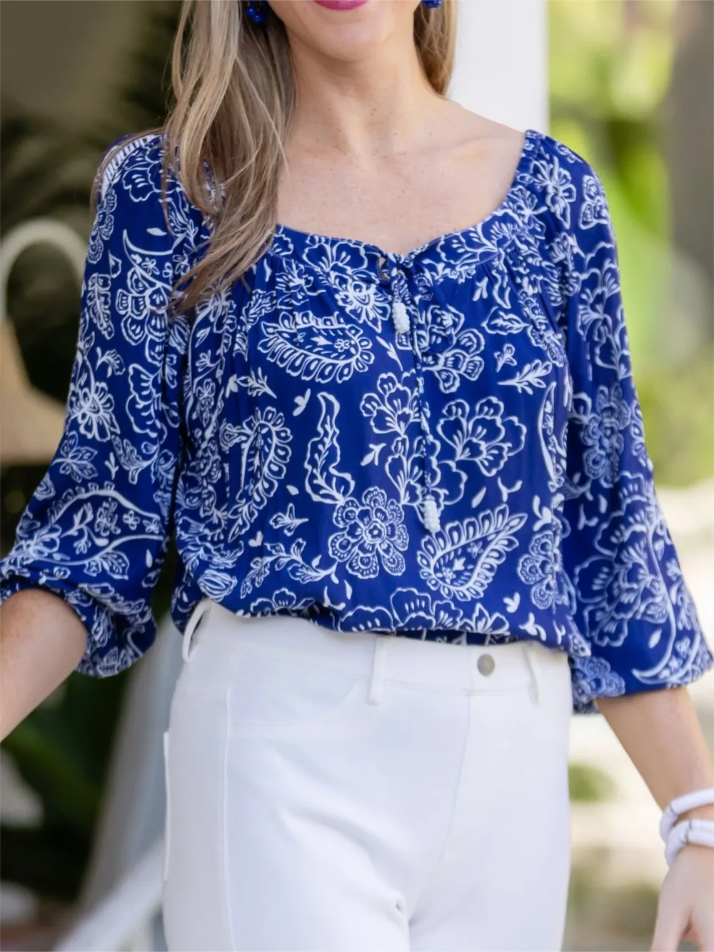 Peasant Top / Navy Paisley