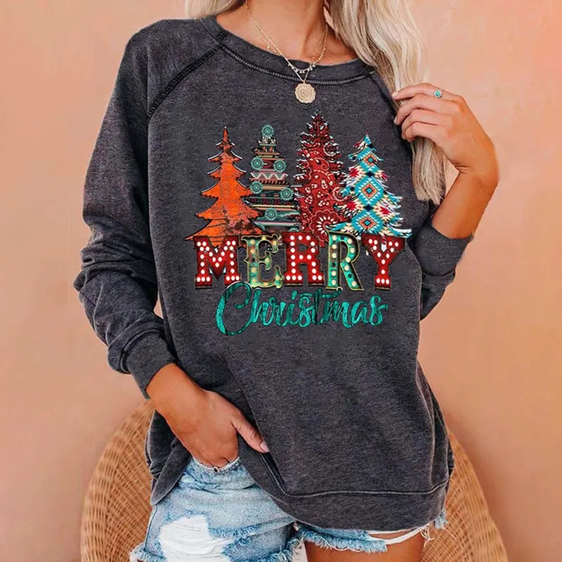 Western Merry Christmas Trees Print Sweatshirt