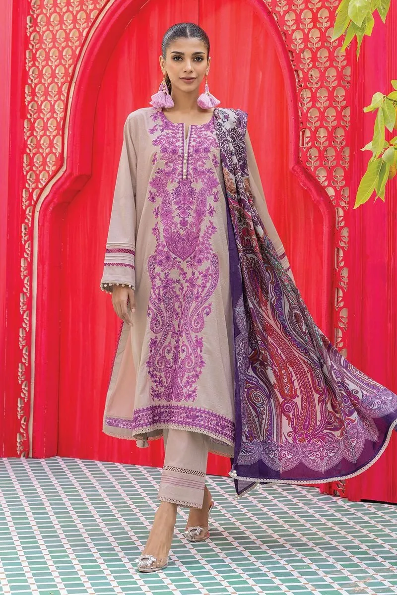 3 Piece Kurta Embroidered | Dupatta& Bottom & Tops | Color Purple