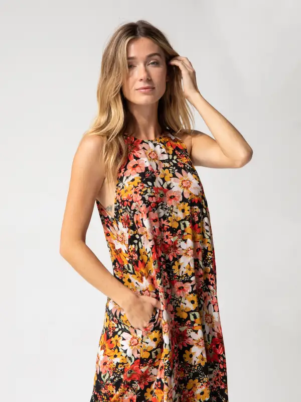 Katie Sleeveless Maxi Dress - Pink Mustard Floral