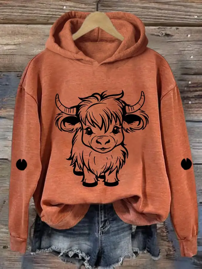 Women's Cute Highland Cow Casual Hoodie