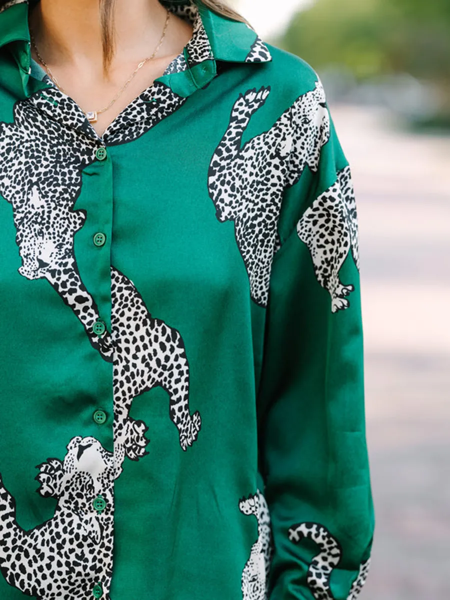 Green Leopard Blouse